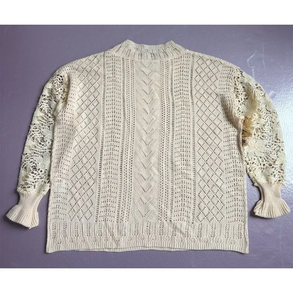J. Crew‎ Women's 2XL Beige Lace Knit Pullover Sweater Long Sleeve